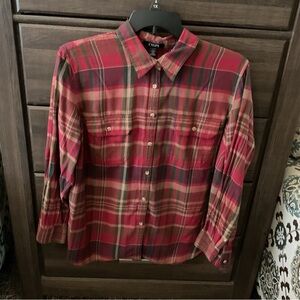 Chaps Plaid Print Women’s Button Down Top 2X